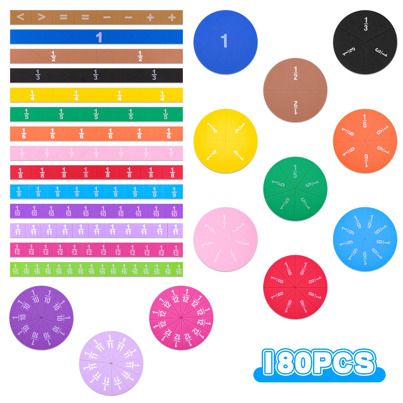 Meetory 180PCS Magnetic Fraction Tiles & Circles, Montessori Magnetic Book Fraction Puzzle for Classroom Essentials for Teachers Fractions Resources for, for Home & School