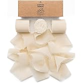 Vitalizart Light Nude Handmade Chiffon Silk Ribbon Fringe 3 Rolls 1.5" x 21 Yd Beige Frayed Edges Ribbons for Wedding Invitat
