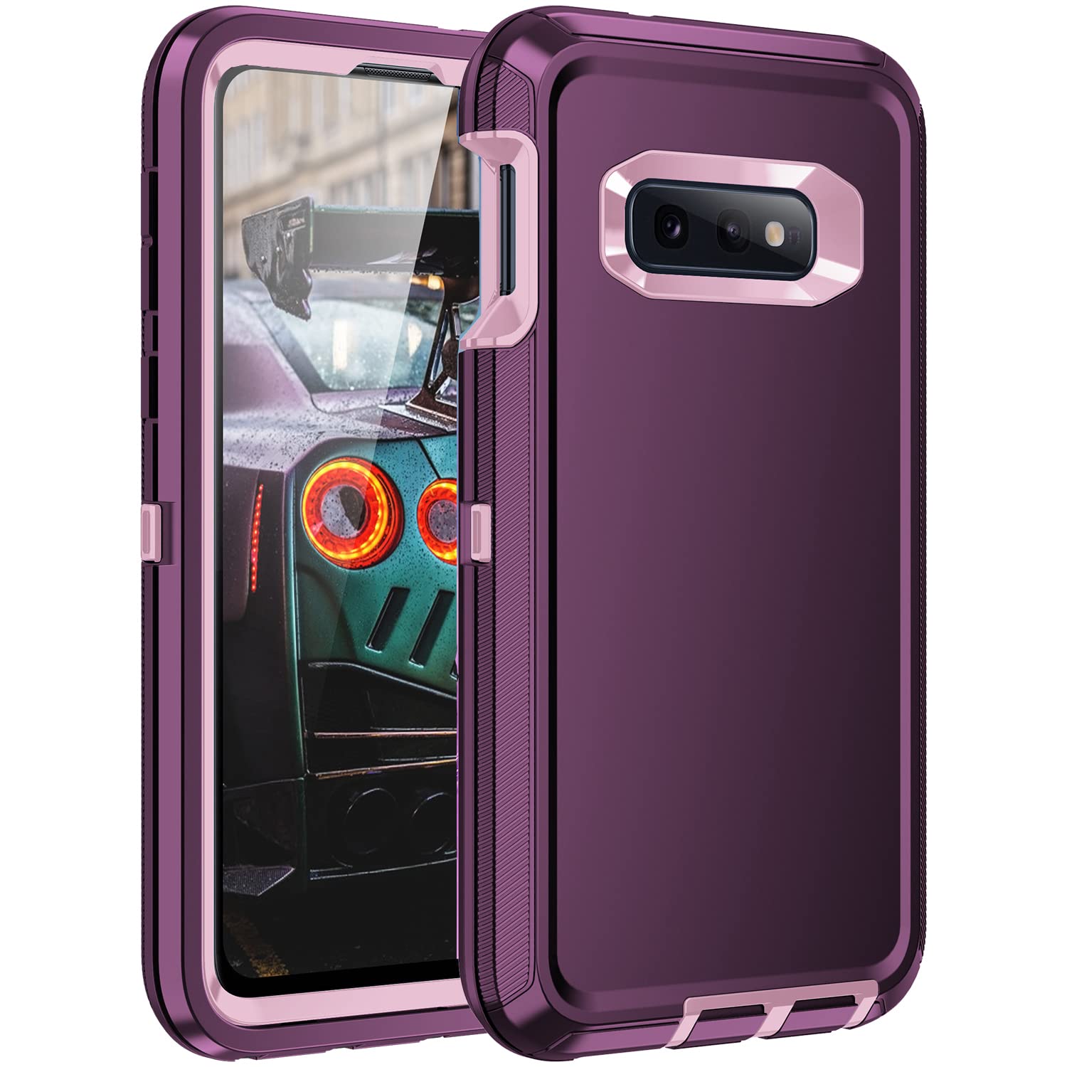Mieziba for Galaxy S10e Case,Shockproof Dropproof Dustproof,3-Layer Full Body Protection Heavy Duty High Impact Hard Cover Case for Samasung Galaxy S10e,Purple/Pink