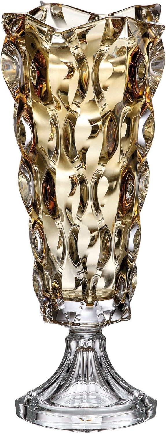 Czech Bohemian Crystal Glass Footed Vase 16''Height Amber