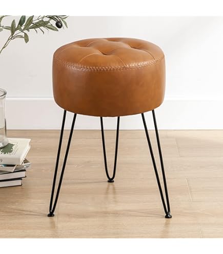 YMYNY Pumpkin-Shaped Makeup Stool – Faux Leather Pouf Ottoman, Holds 330 Lbs, Easy Assembly, For Bedroom & Living Room - View #3