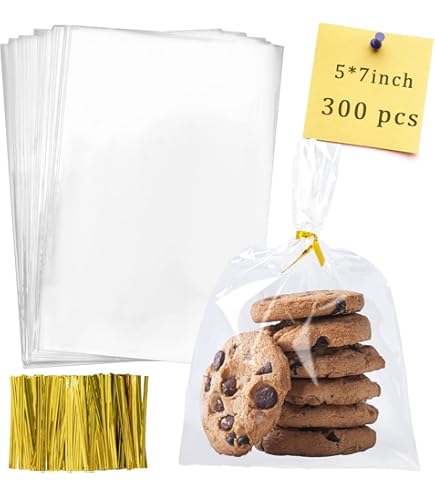 300 Pcs 4x9 Inch Cellophane Treat Bags With 320 Twist Ties