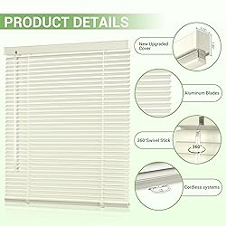 Boolegon Aluminum Mini Blinds Cordless Venetian