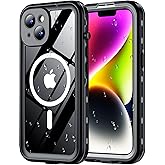 Red2Fire for iPhone 14 Case Waterproof, [Built-in Screen Protector & Camera Protector][Compatible with MagSafe][Full Body Shockproof][IP68 Waterproof][Dustproof] Phone Case 6.1" Black/Clear