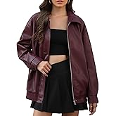 Casly Lamiit Women's Faux Leather Jacket Oversized Motorcycle Zipper Bomber Coats Fashion Casual Travel Outfits
