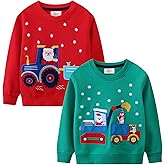LOKTARC 2 Pack Toddler Boys Sweatshirts Patterned Long Sleeve Pullover Crewneck Tops Shirts