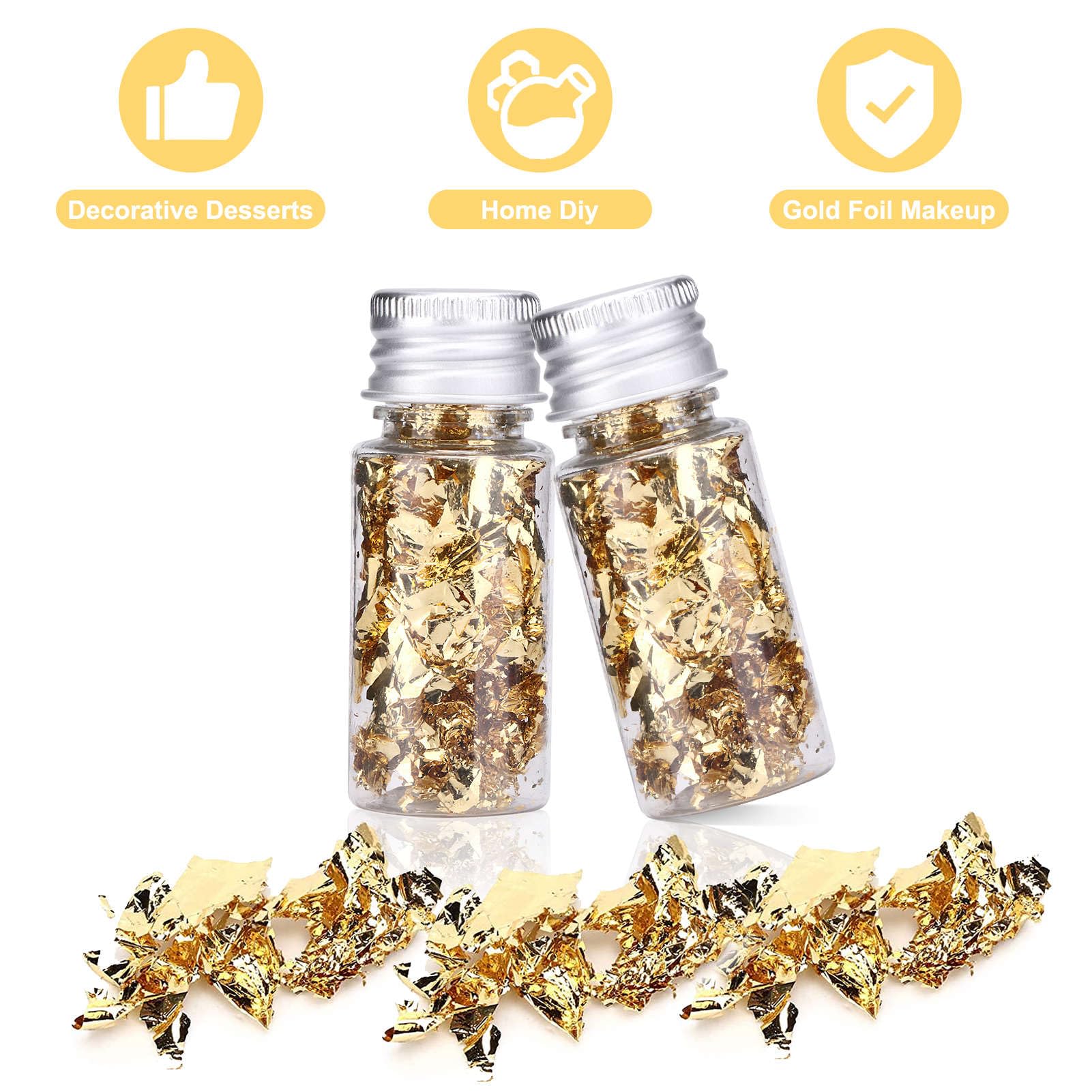 2 Bottles Gold Flakes, Premium Gold Leaf for Craft Art Decoration Perfect for Decorating Cakes Desserts Drinks Ice Cream Sushi
