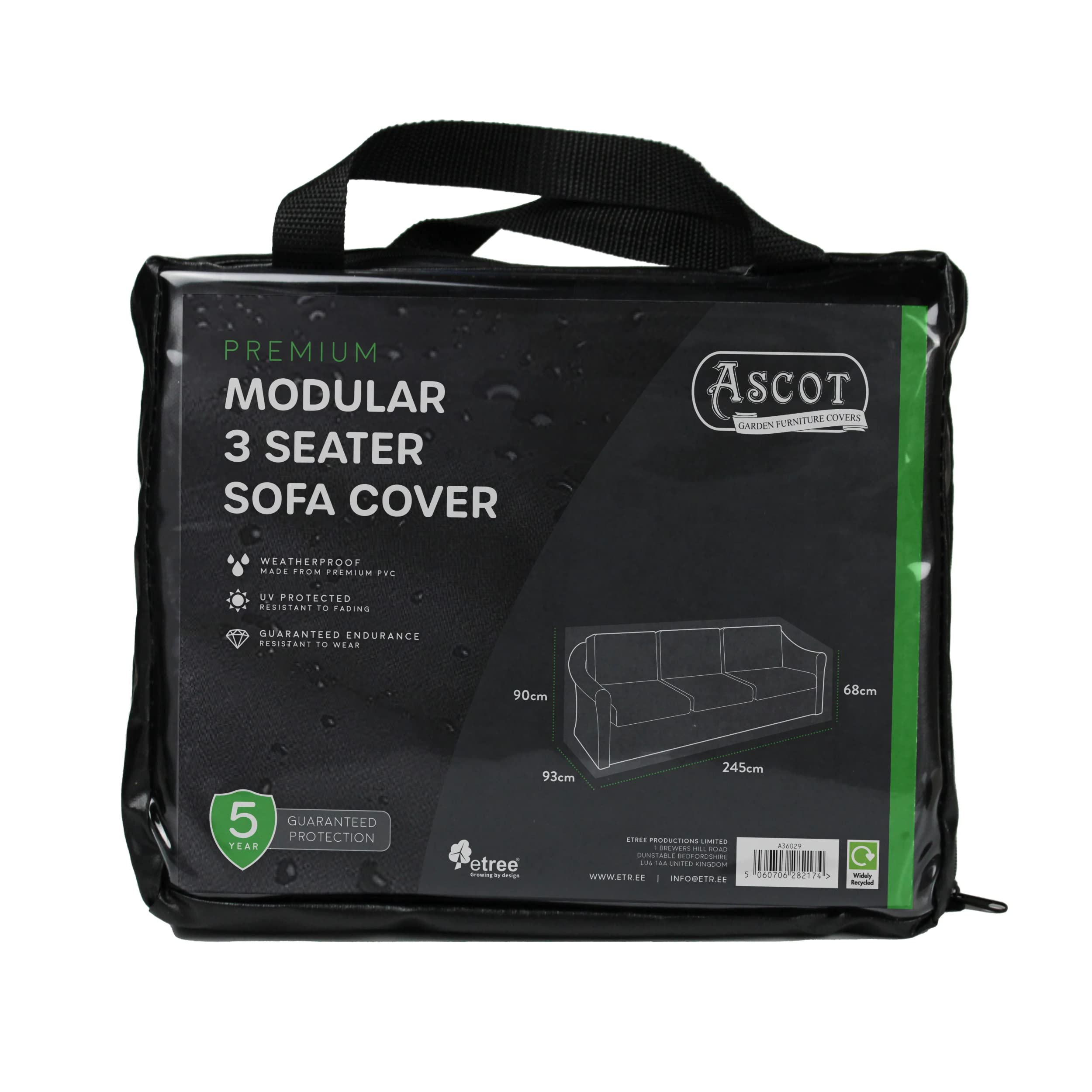 Ascot Premium Modular 3 Seater Sofa - 245 X 93 X 68/90 H Deep Black