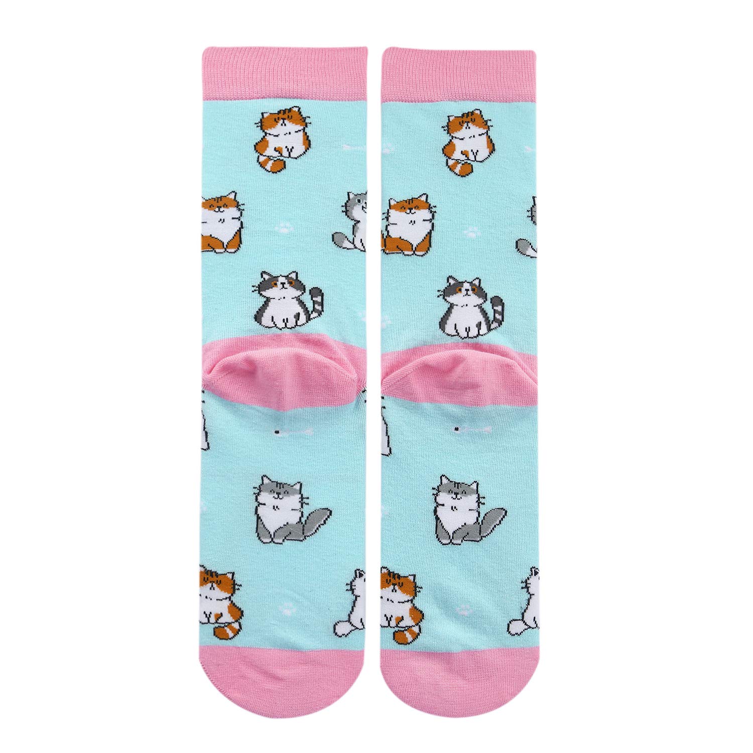 Dogs Cats Socks Novelty Womens Funny Cute Animal Crew Socks Cotton Colorful Crazy Cosy Dress Socks (LighrBlue)