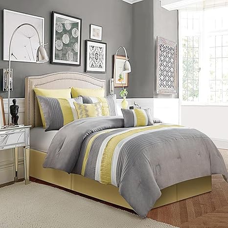 Buy Luxury Home 8 Piece Lawrence Comforter Set Yellow Grey Queen