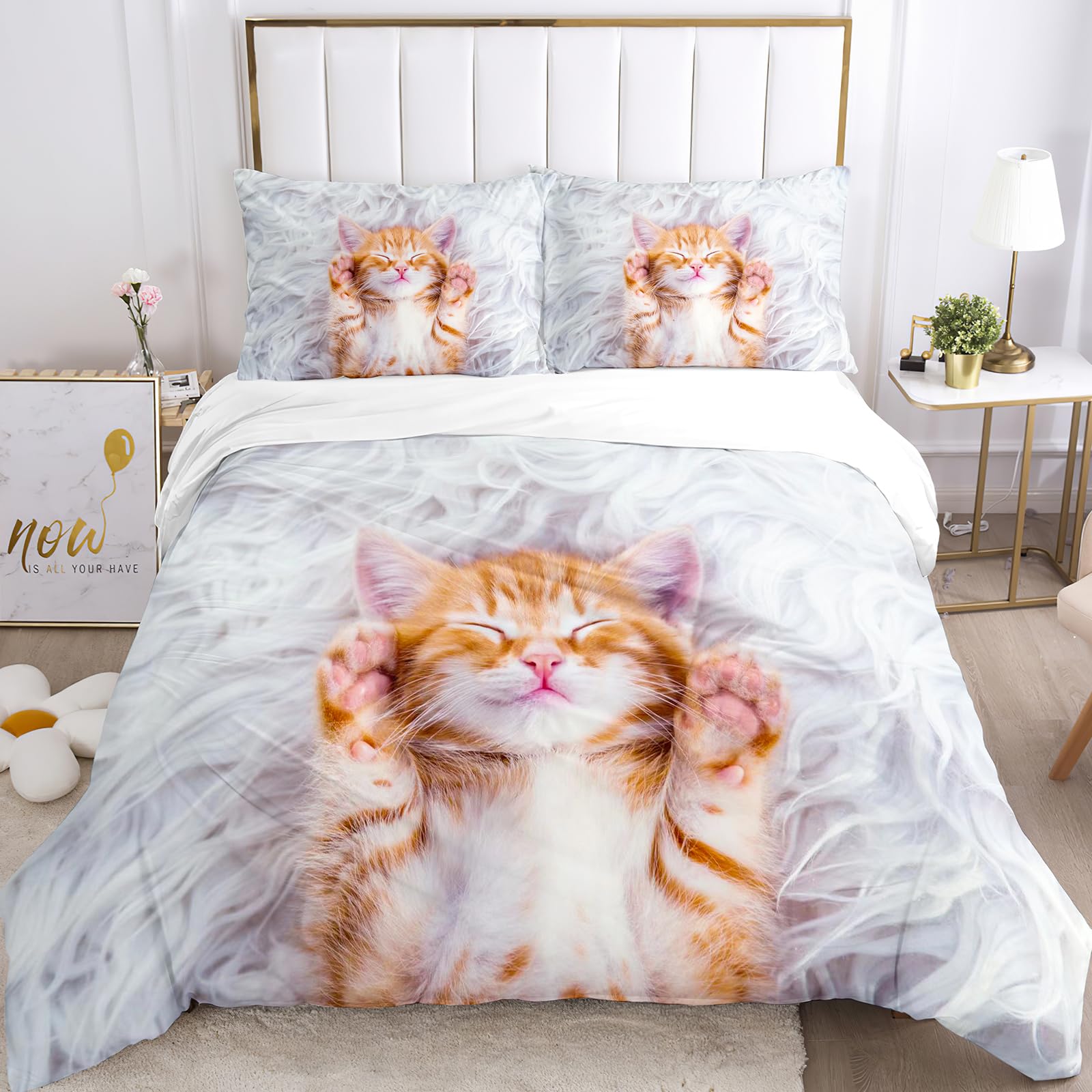 UGZDEA Cat Bed Linen Set 135x200cm, Cute 3D Pet Cat Soft Microfibre Quilted Board Set Girls Boys Children Bedding with Duvet Cover and Pillowcase (Single（135x200cm）, C) — image 1