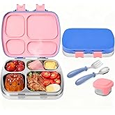 MISS BIG Stainless Steel Lunch Box for Kids 4 Compartments, Comes with Spoon, Fork and Sauce Container with Lid, Leak Proof Bento Box, BPA-Free, Drop-Resistant, for School, Office (Blue Pink Mix)