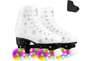 LEVYTEMP Roller Skates for Women, Men Light-Up Wheels Double-Row Rollerskates High-Top PU Leather Classic Designs Skate Shoes for Girls Beginners with a Shoes Bag Size 5 6 7 8 9 10 Indoor Outdoor