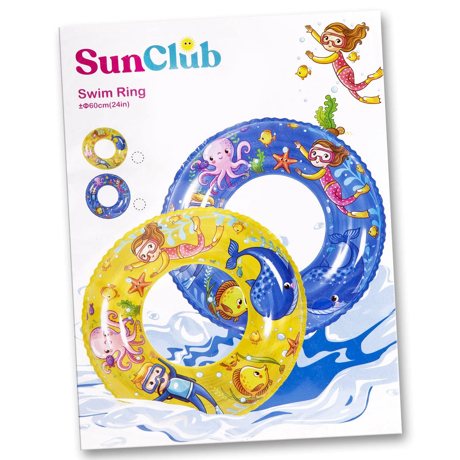 VFM - Medium Yellow Beach Swim Ring 24" Inflatable Pool Lilo Novelty Toy Cute Colourful Swimming Float for Kids and Adults Beach Holiday Summer Wild 'N Wet