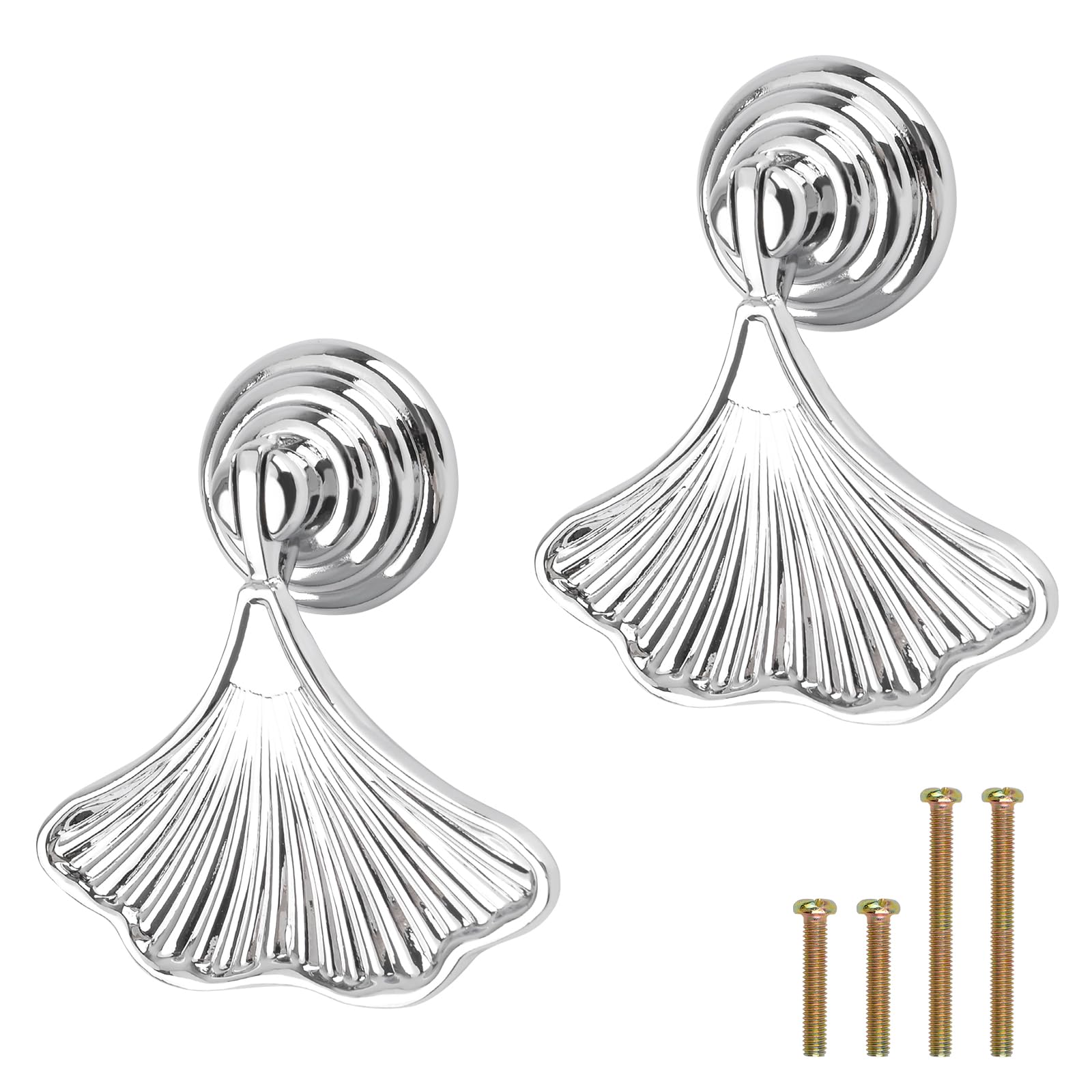 MOROBOR Ginkgo Leaf Shape Knob Handles, 2pcs Bright Silver Drop Pendant Pull Handle,Hardware Drawer Single Hole Handle for Wardrobe Cupboard Closets Cupboard — image 1