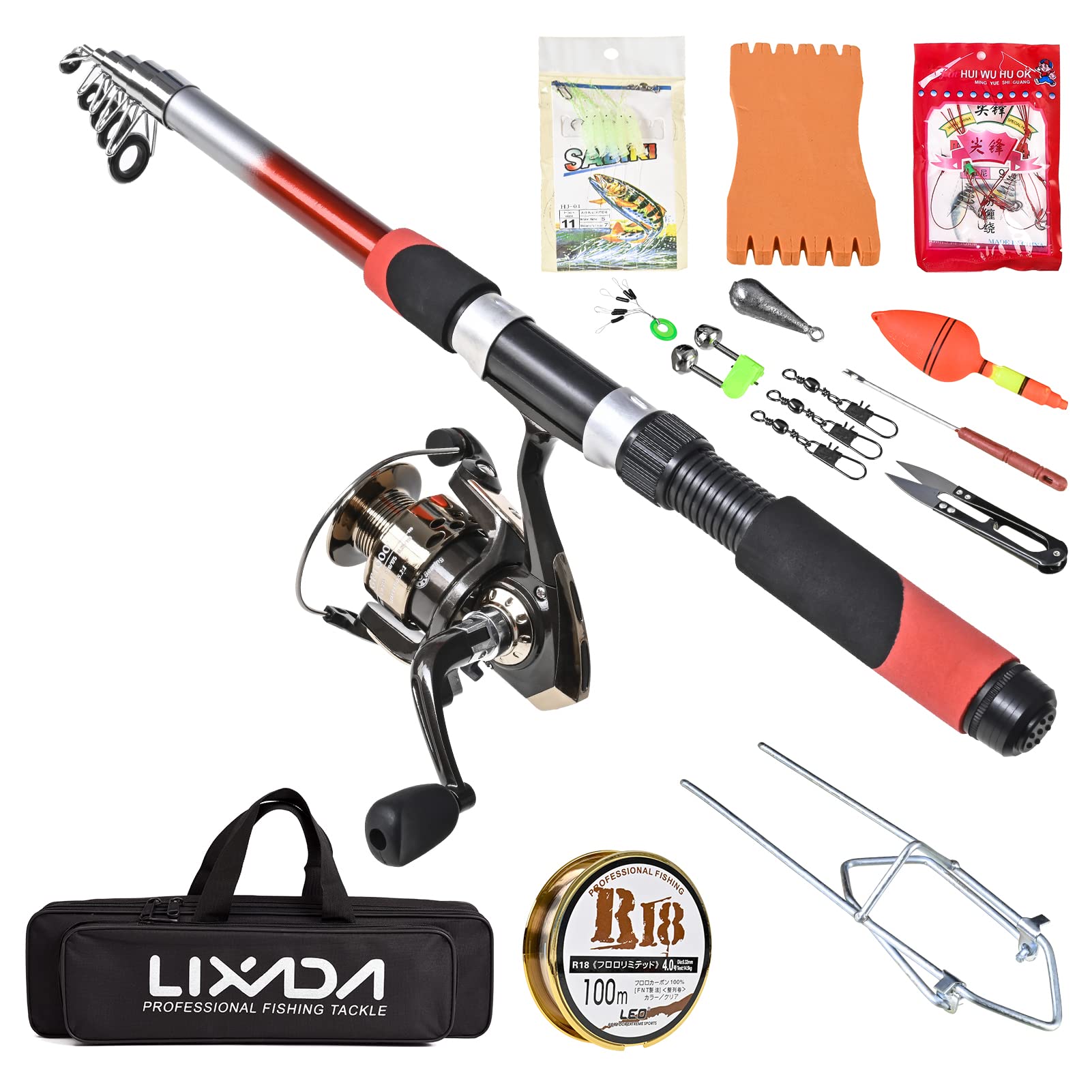 Lixada Fishing Rod Reel Set Telescopic Fishing Rod Reel Combo Kit with Fishing Rod Fishing Reel Fishing Lures Hooks Bag Necessary Fishing Accessories