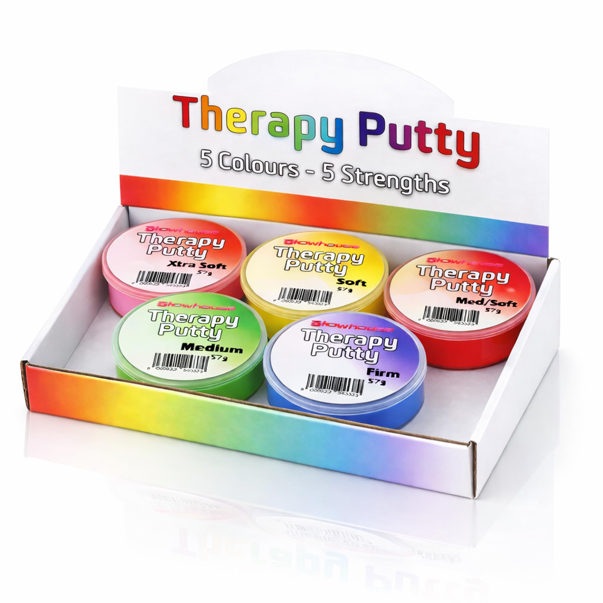 Premium Set of 5 x Therapy Putty Squeezable Non-Toxic, Hand Exercise, Anti-Stress - 5 Strengths for Adults & Children 57g Colour Coded Tubs