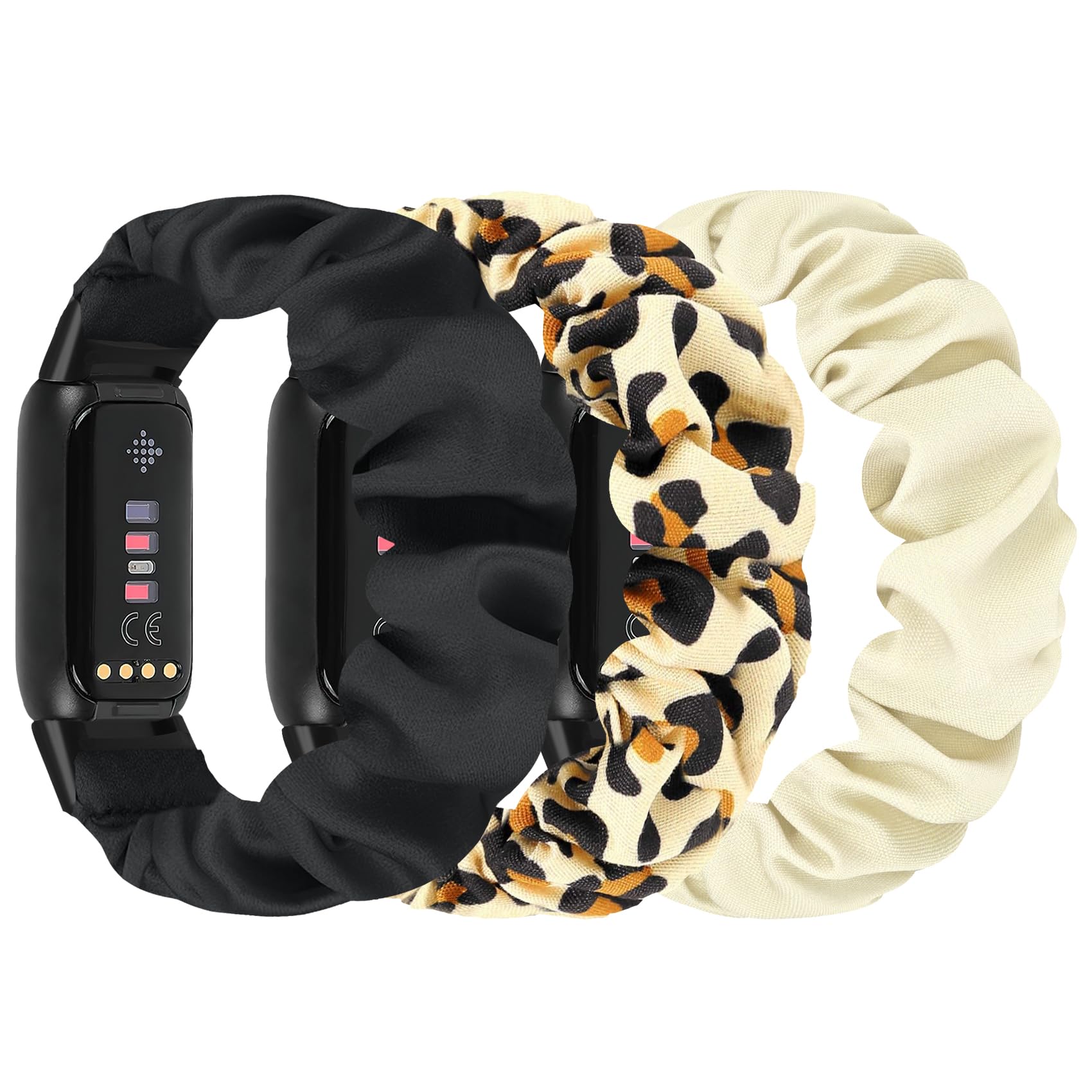 DKGKOO 3 Pack Scrunchie Elastic Strap Compatible with Fitbit Luxe Strap, Soft Fabric Cloth Cute Sport Replacement Band for Women