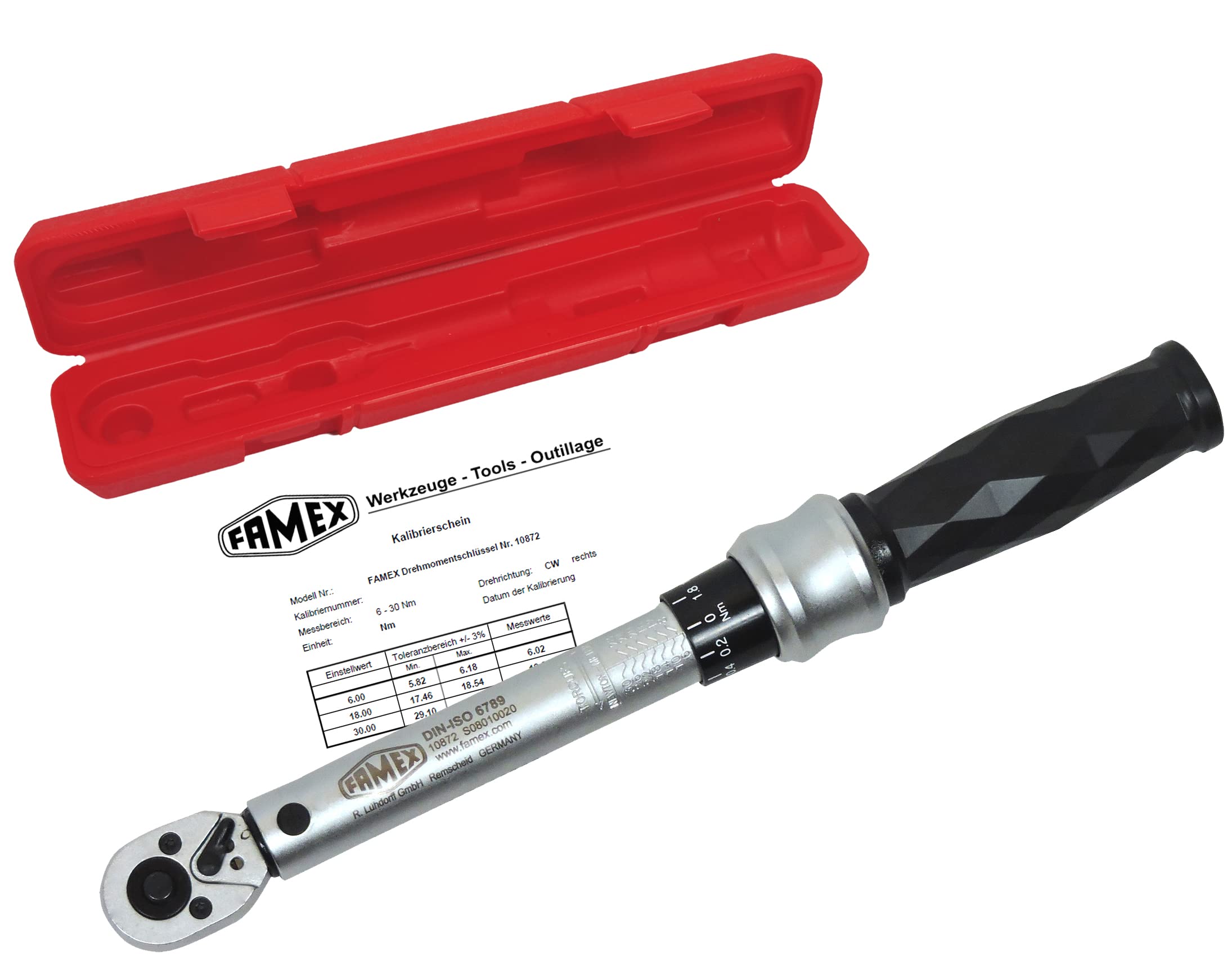 FAMEX 10872 Torque Spanner; 6-30 Nm; 6.3 mm (1/4 inch) Drive, for Left/Right-Handed Measurement