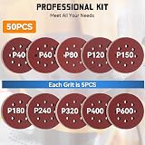 Aucenix 50Pcs 125mm Sanding Discs 8 Holes 40/60/80/120/150/180/240/320/400/600 view 2