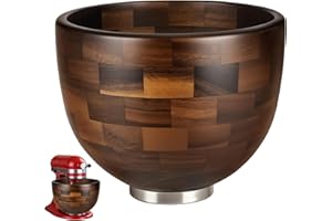 Premium Walnut Wood Mixing Bowl, Compatible with KitchenAid 4.5 & 5 QT Tilt-Head Mixers, Natural True Walnut Wooden Bowl with