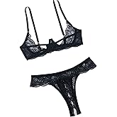 Avidlove Sexy Lingerie Set for Women Lace Underwire Bra and Panty Sets | V-wire lace bra, adjustable straps, floral mesh detail, see-through thong, romantic bedroom wear