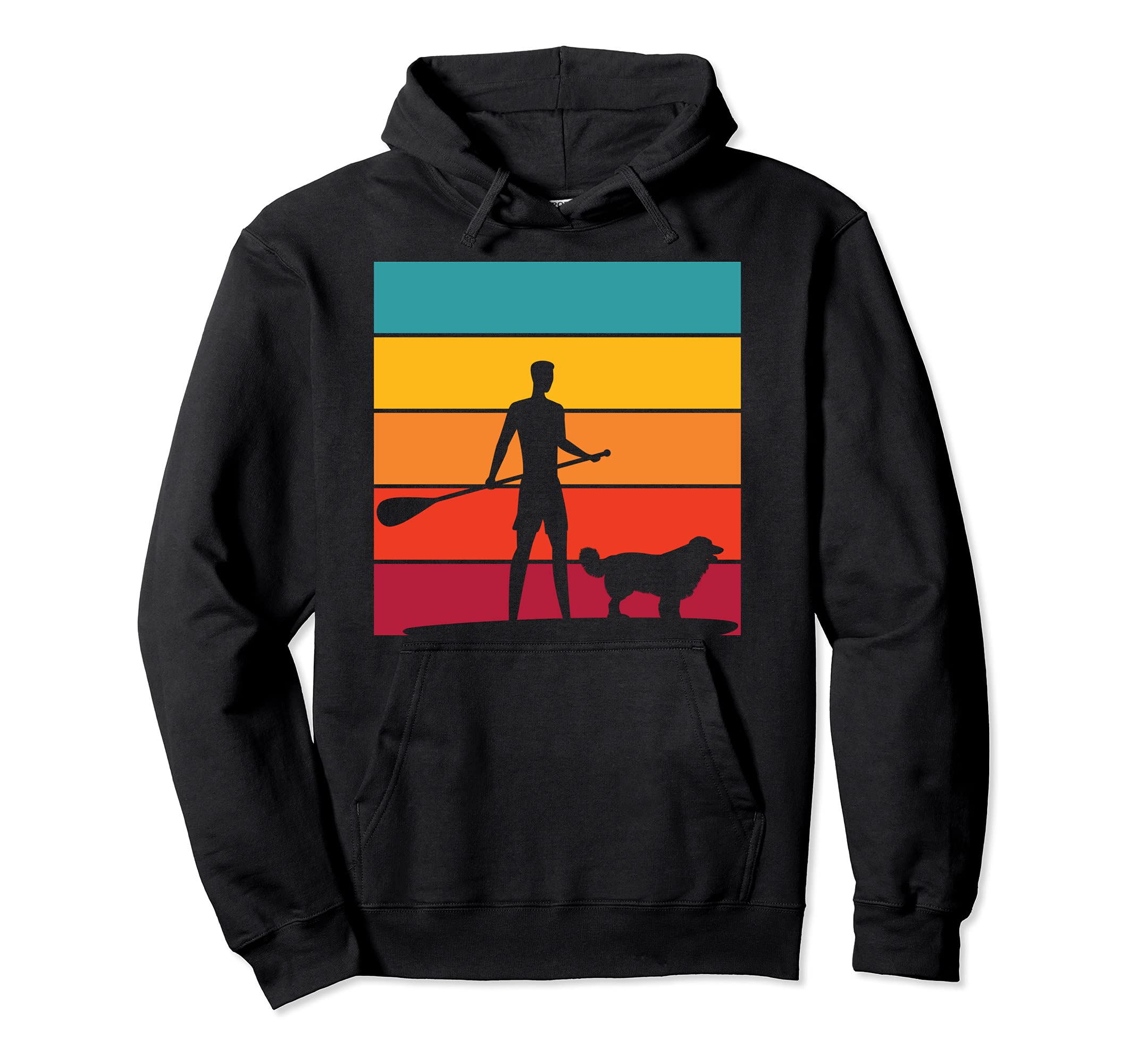 Retro Stand Up Paddler Animal Dog Paddleboarding Outdoor SUP Pullover Hoodie