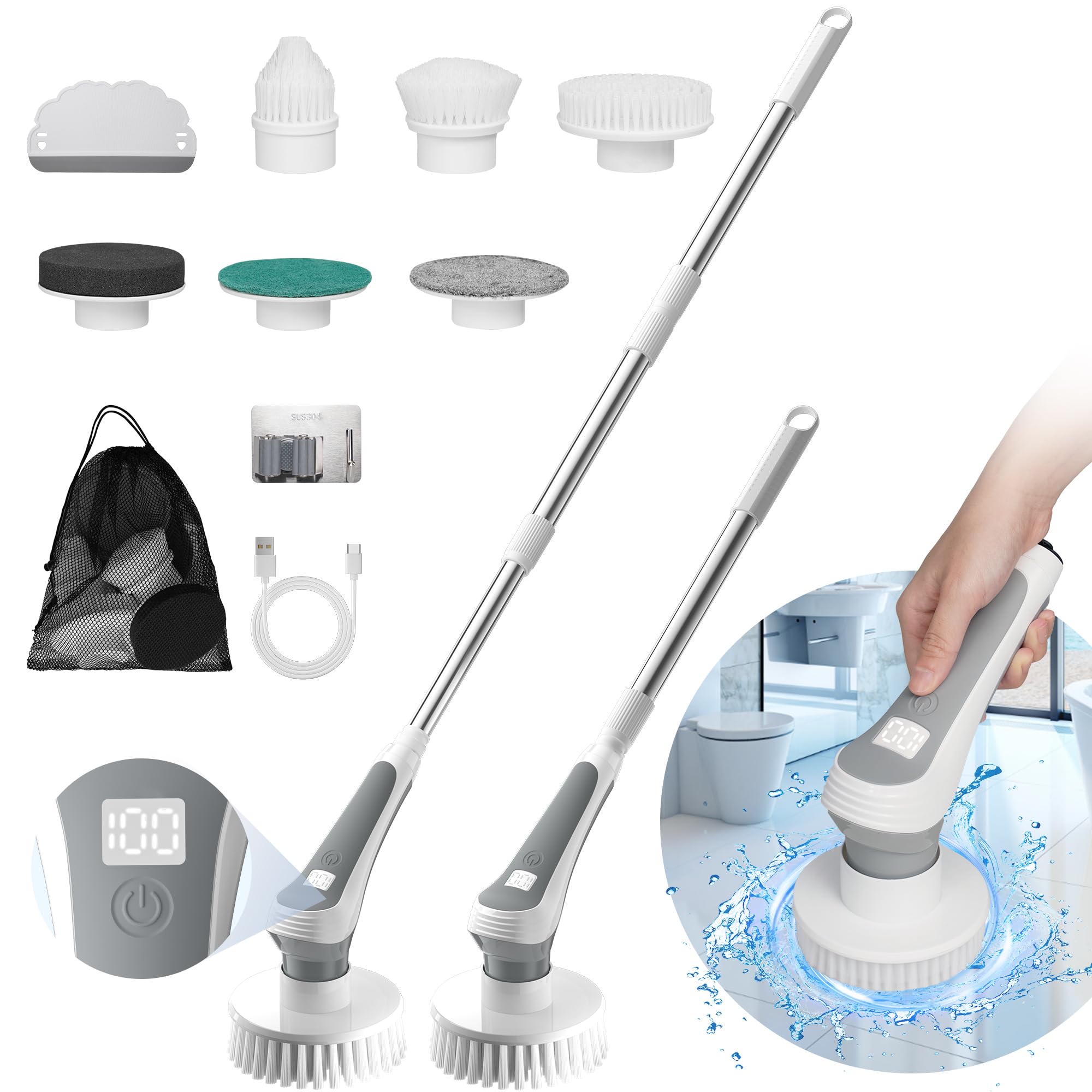 thumbnail image 2 of Electric Spin Scrubber Cordless - 6 Brush Heads, 90 Min Runtime, IPX7 Waterproof Cleaning Tool 2 of 10