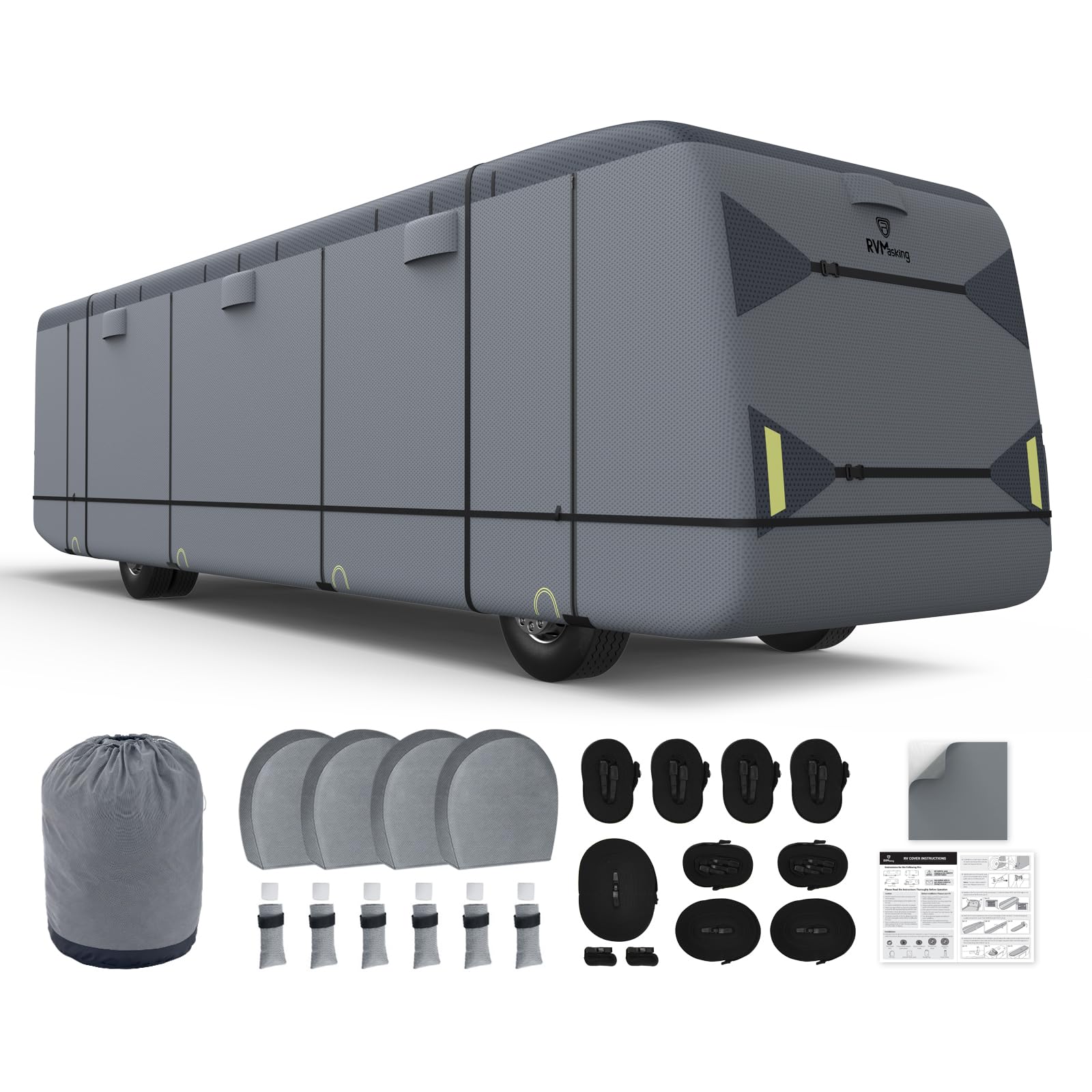 Photo 1 of RVMasking Class A RV Cover, 34'1"-38' Heavy Duty 7 Layers Top Class A Motorhome Cover with 4 Tire Covers, Windproof Rip-Stop Anti-UV Camper Cover, Dark Gray
