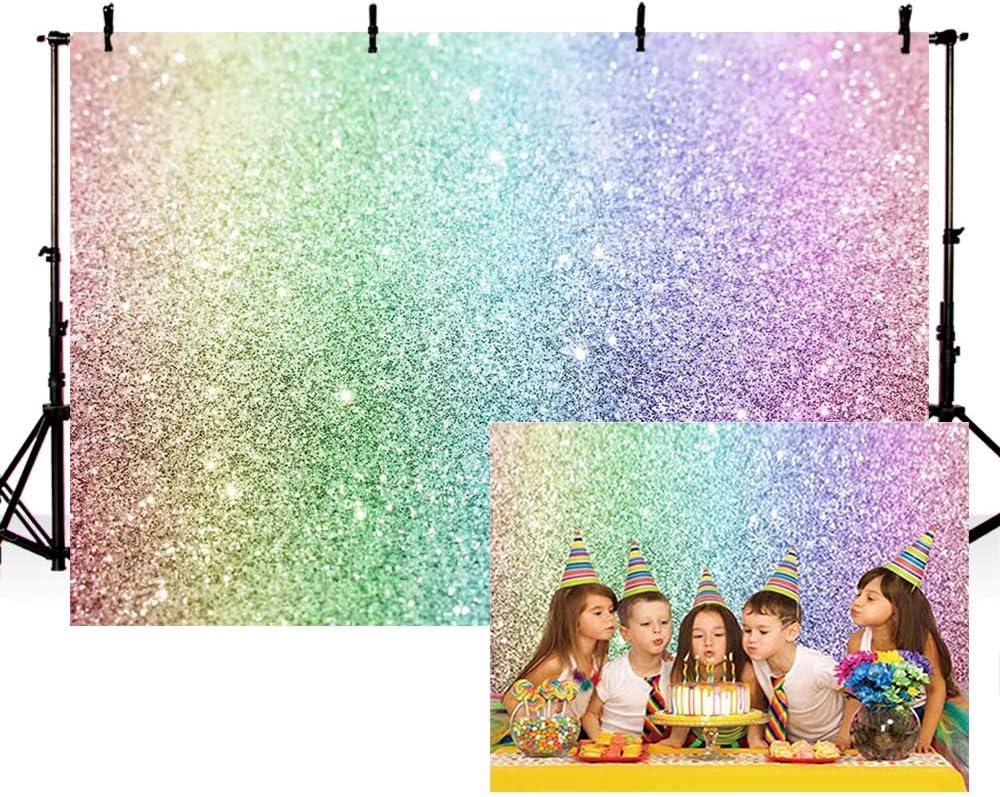 MEHOFOND 7x5ft Rainbow Bokeh Birthday Backdrop Sand Scale Dreamy Baby Kids Girl Birthday Party Shower Photography Backdrop Cake Table Banner Photo Studio Props