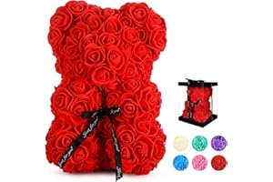 K KYMAKE Valentines Day Gifts Rose Bear Gifts for Women,Artificial Flower Rose Gifts for Girlfriend,Mother Day,Valentines Day,Rose Flower Bear Teddy Bear Anniversary Birthday Romantic Love Gifts(Red)