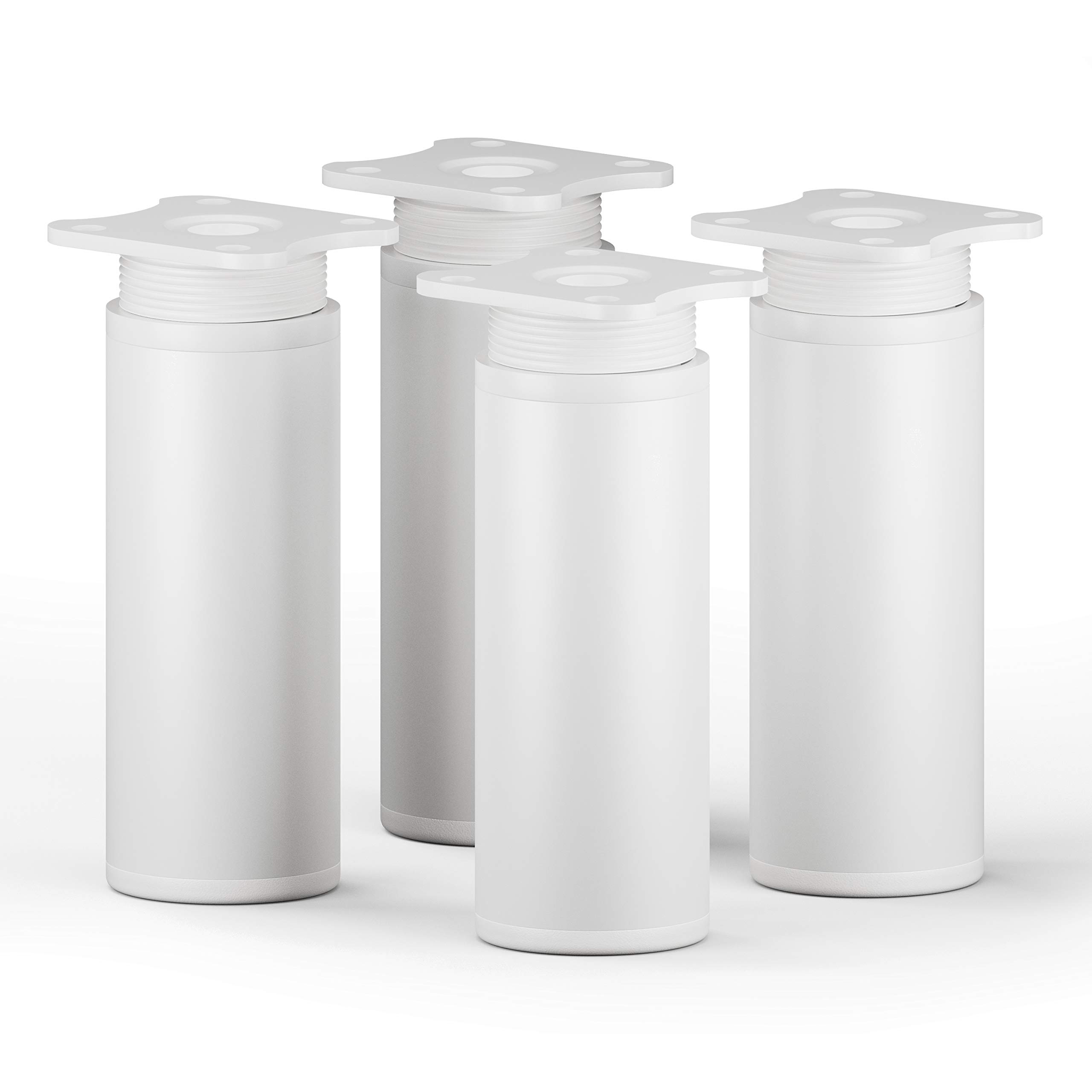 sossai® MFR1 Designer Furniture Feet Height Adjustable Set of 4 Round Profile Diameter 40 mm Colour: White Height: 100 mm (+20 mm) Material: Aluminium Wood Screws Included