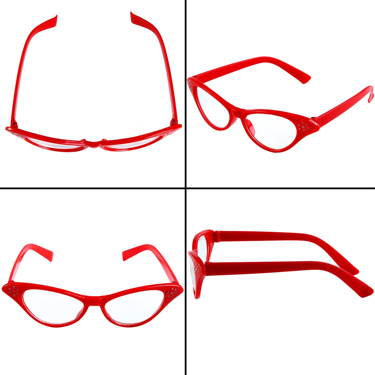 Aneco 6 Pack 50s Set Chiffon Scarf Cat Eye Glasses Bandana Tie Headband Earrings(Red)¡­: Clothing