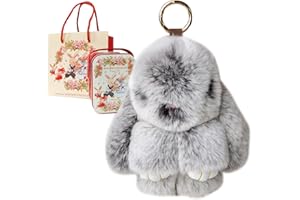 Bunny Lulu Keychain with Tin Adorable Soft Bunny Pompom Charm for Girls & Women