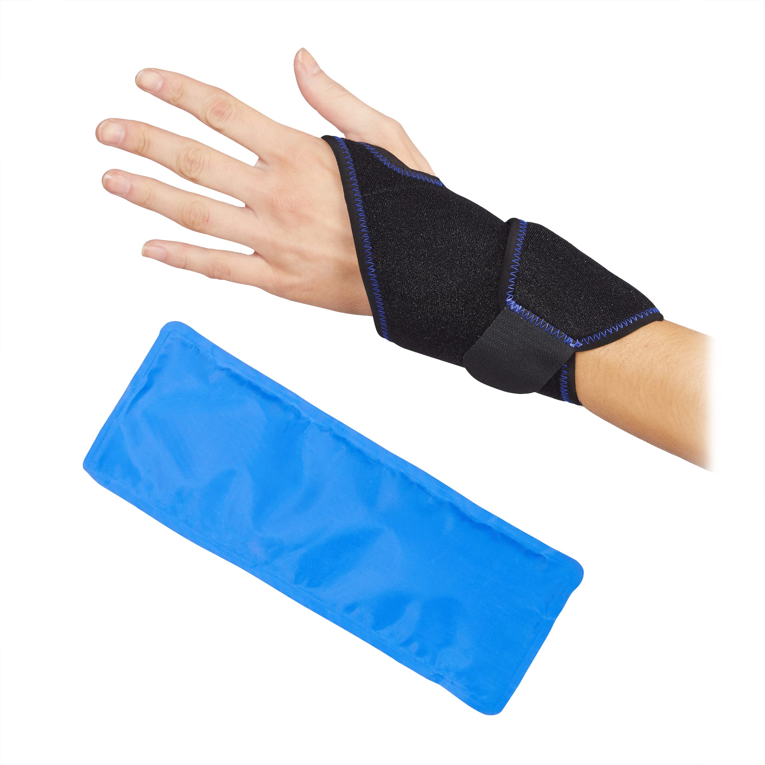 Relaxdays Cooling Pad Wrist, For Joint Pains, Tendinitis, Hot/Cold, Neoprene Bandage Wrap & Gel Ice Pack, Black/Blue