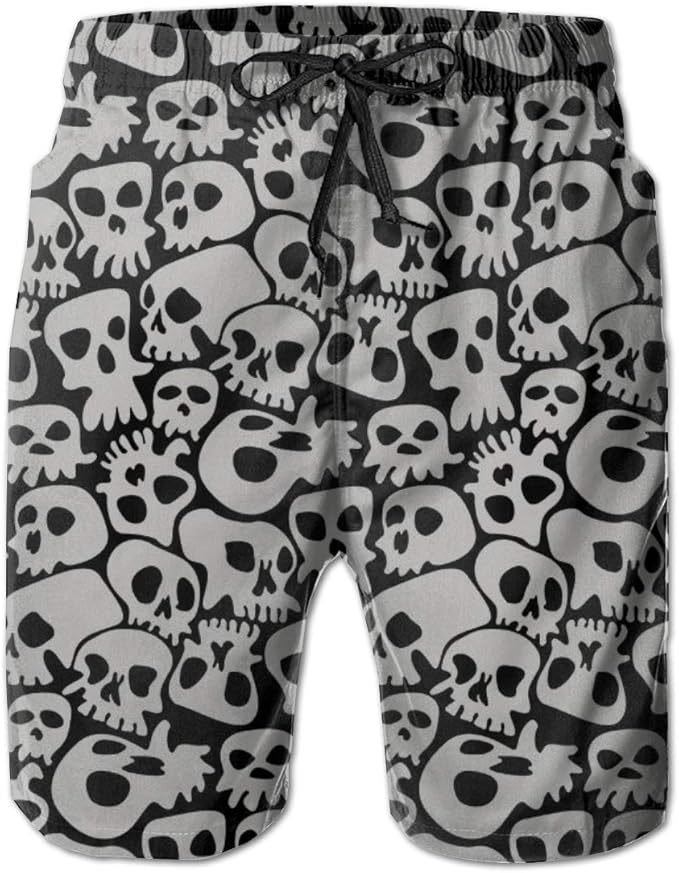 Men's Swim Trunks Halloween Skulls Swimwear Board Shorts with Mesh