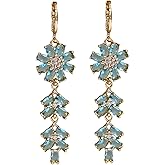 Vuskdtei 18K Gold Plated Flower Dangle Earrings for Women, Hypoallergenic Cubic Zirconia Earrings, Elegant CZ Drop Earrings, Statement Jewelry Gifts Party Fashion