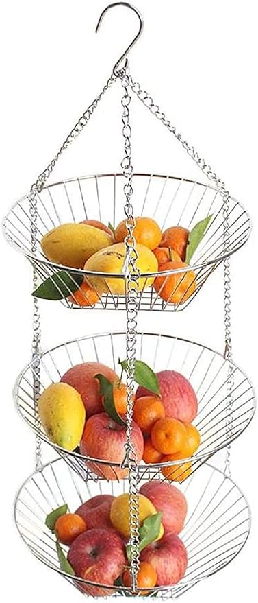 Amazon 3層ハンギングバスケット ワイヤーハンギング収納バスケット野菜果物用収納ラックボウル食品家庭用 Chaozhi フルーツバスケット 通販