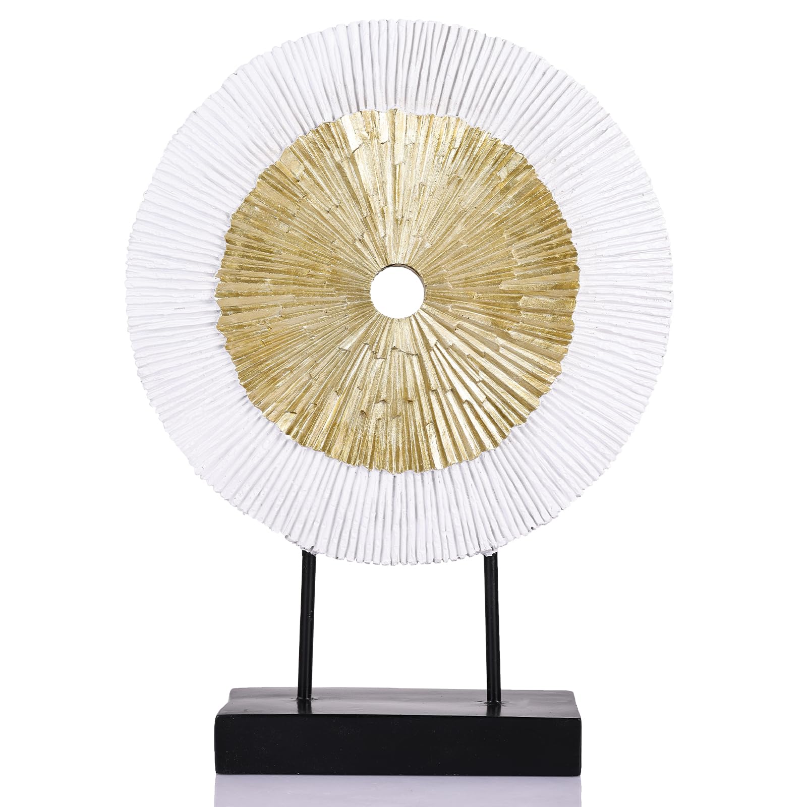 Photo 1 of oliruim 12" Tall Abstract White Gold Round Sculpture - Unique Home Decoration for Above Cupboard Decor, Living Room Coffee Table, Console, Office, Entrance, Table Centerpieces (White Gold)
