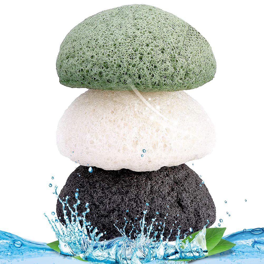 Cleansing Sponge,BETOY 3 Pieces Konjac Sponges Natural Konjac Sponges Facial Cleansing Exfoliating Sponges Konjac Sponge Shower for facial care and Skin Care Make-Up Removal, White, Green, Black