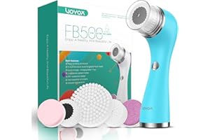 VOYOR Facial Cleansing Brush Rechargeable, Spin Face Brush Waterproof 5-in-1 Body Brush Set for Deep Skin Cleansing, Gentle Exfoliating and Massaging FB500 (Blue)