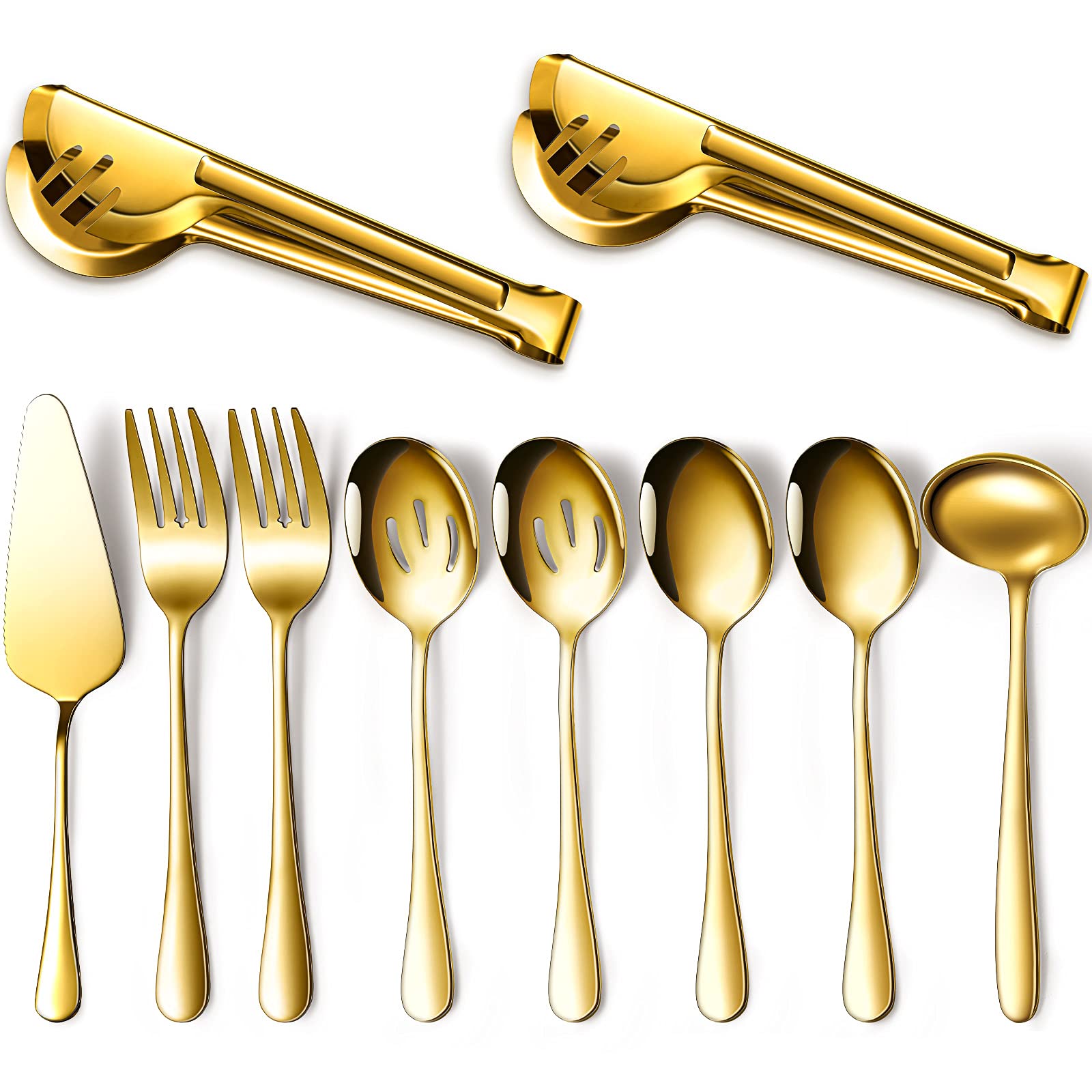 Photo 1 of Serving Utensils Include Large Serving Spoons Slotted Serving Spoons Serving Forks Serving Tongs Soup Ladle and Pie Server Buffet Catering Serving Utensils for Dishwasher Safe(Gold,10 Pieces)