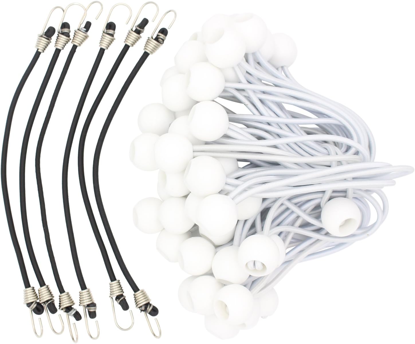 Comtops Heavy Duty 6" 100 PC Ball Bungee Canopy Tarp Tie Down Cord White Color Bonus 6 PK Mini Bungee Cord - - 