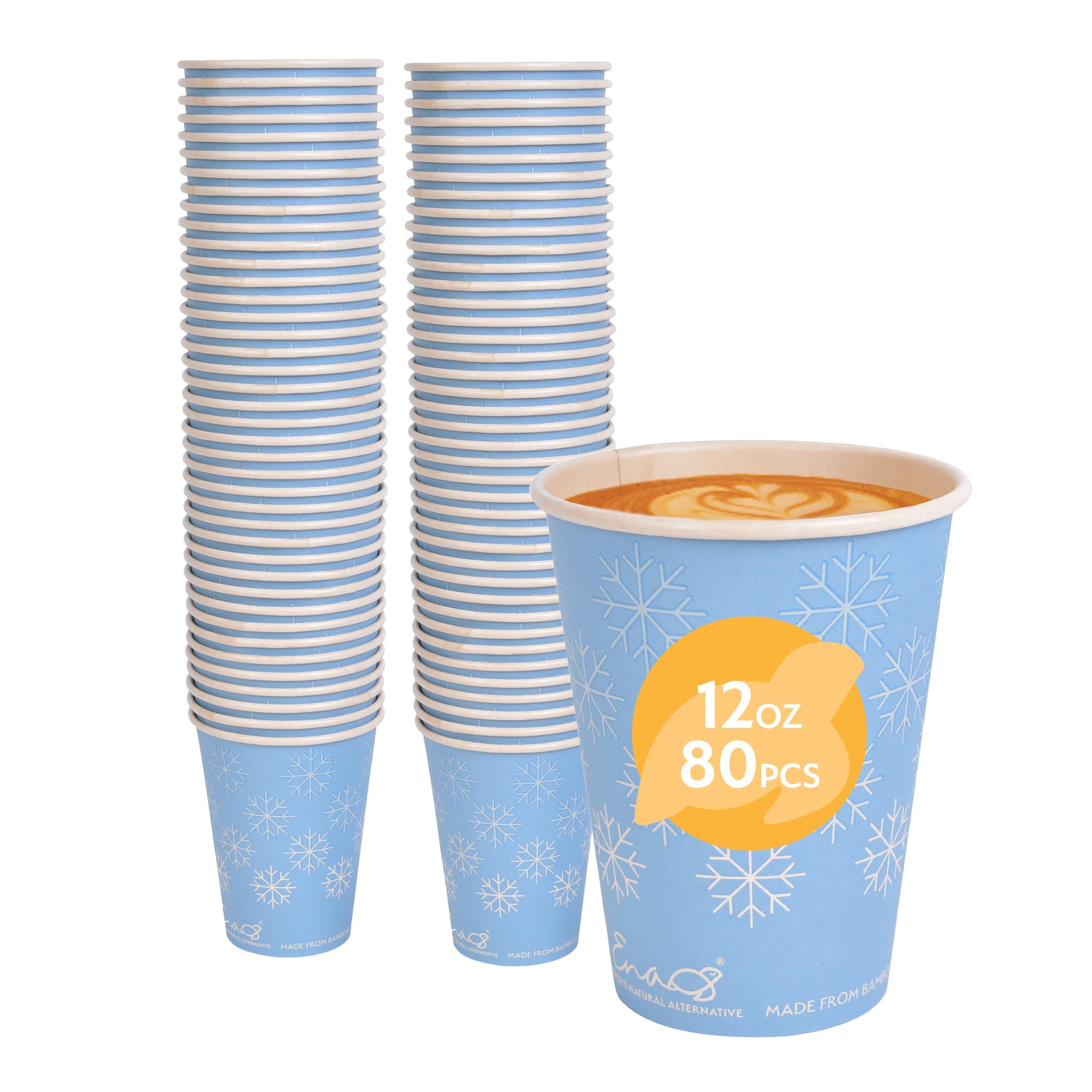 Photo 1 of 100% Compostable Disposable Coffee Cups [12oz (355ml) 80 Pack, Winter Blue] Paper Cups Made from Bamboo, Eco-Friendly, Biodegradable Premium Party Cups by Earth's Natural Alternative