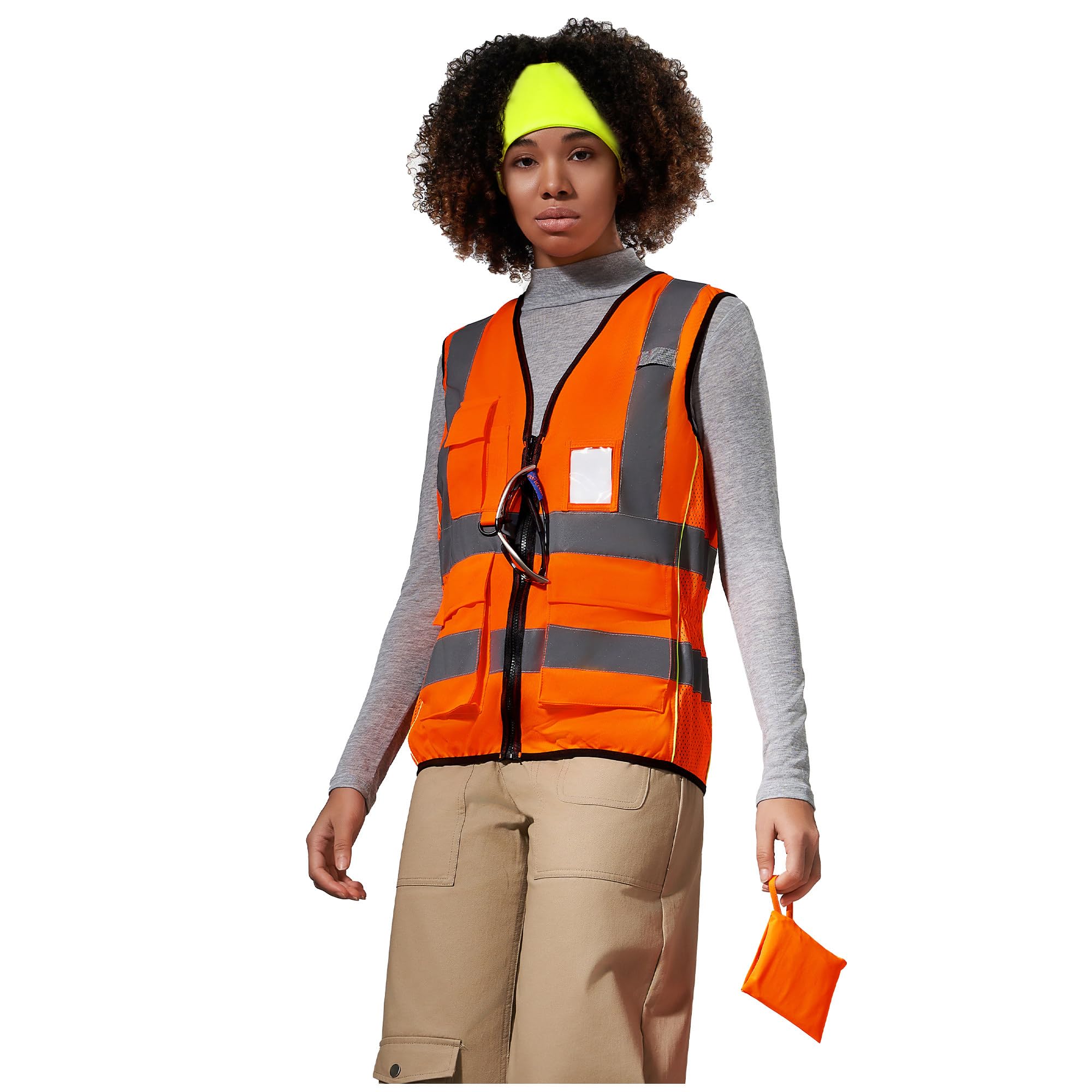 AYKRM Orange SMall women hi vis vest with pocket zipper