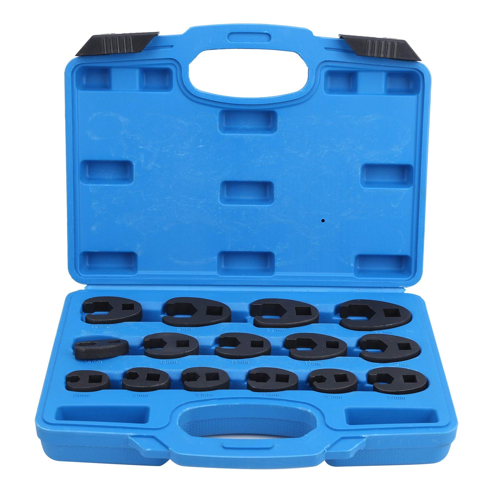 15pcs Flare Nut Wrench Set Crows Foot Spanner Set 1/2 Inch and 3/8in Cr Mo Steel Crowfoot Wrench Open End Wrench Hand Tool, Metric Sizes 8-24mm