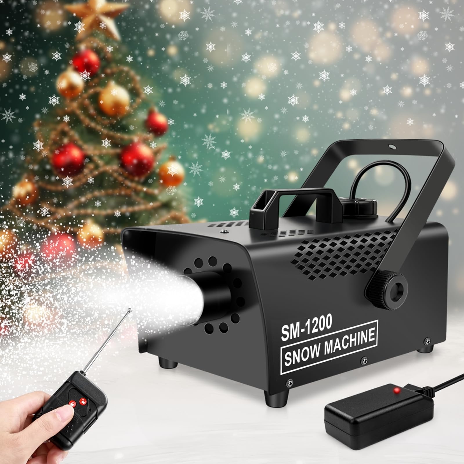 Photo 1 of Snow Machine, 1200W Wireless Remote Control Snow Maker Machine for Outdoors Portable Premium Artificial Snowflake Machines Indoor for Christmas Holidays Parties Birthday Wedding Stage Effect Black