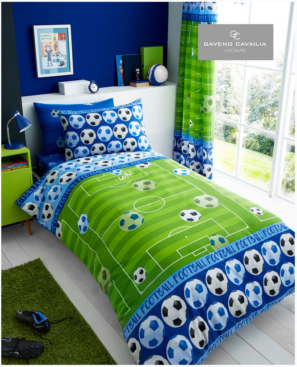 Gaveno Cavailia Kids Rotary Duvet Set Goal Blue Single Children Character Bedding 2 Piece Printed Reversible Bedlinen Easy Care Bedset 1 Quilt Cover and 1 Matching Pillow Case — image 1