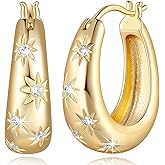 ESSIE ODILA Gold Hoop Earrings for Women 14K Gold Earrings for Women Hoop Earring for Women Hoops with Cubic Zirconia Radiating Enchanting Sparkle Chunky Hoops Earring for Women Trendy 23mm