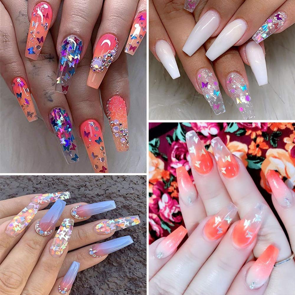 12 Colors Butterfly Glitter Nail Sequins - 3D Nail Art Flakes Colorful Confetti Glitter Sticker Decals Manicure Nail Art Design Makeup DIY Decoration: Beauty